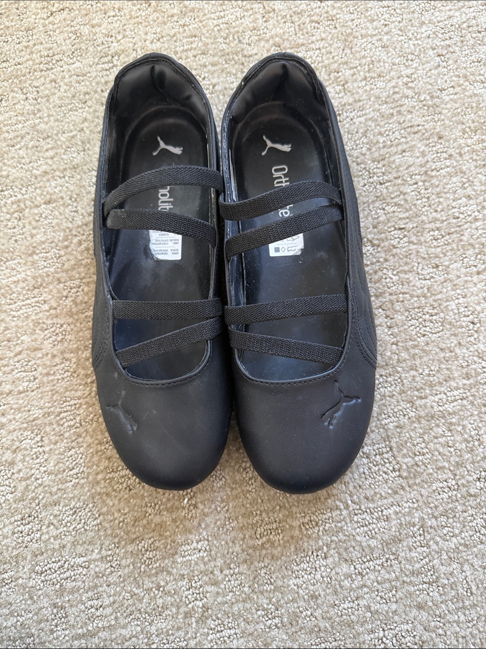 Puma Women's Black Elastic-Strap Ballet Flats